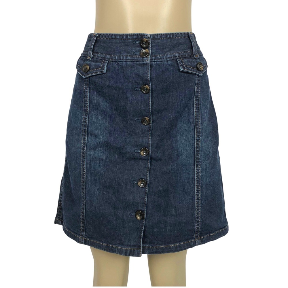 Ann Taylor Denim Button‎ Up Jean Mini Skirt Dark Wash Size 6 Y2K 90s Flap Pocket